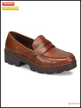 Born Carrera Women's Leather Pull-On Loafer Chunky Lug Sole